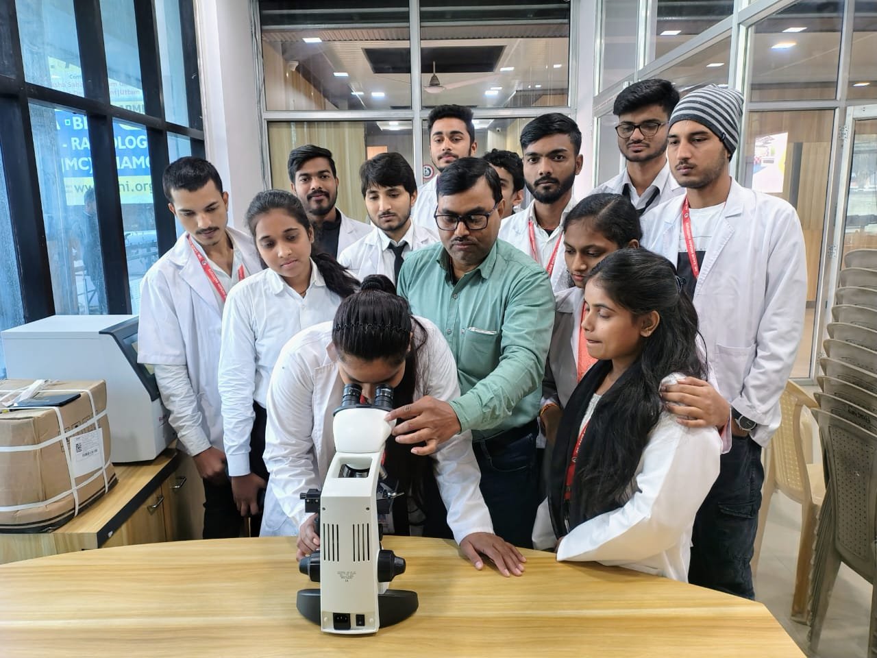 Student using Microscope