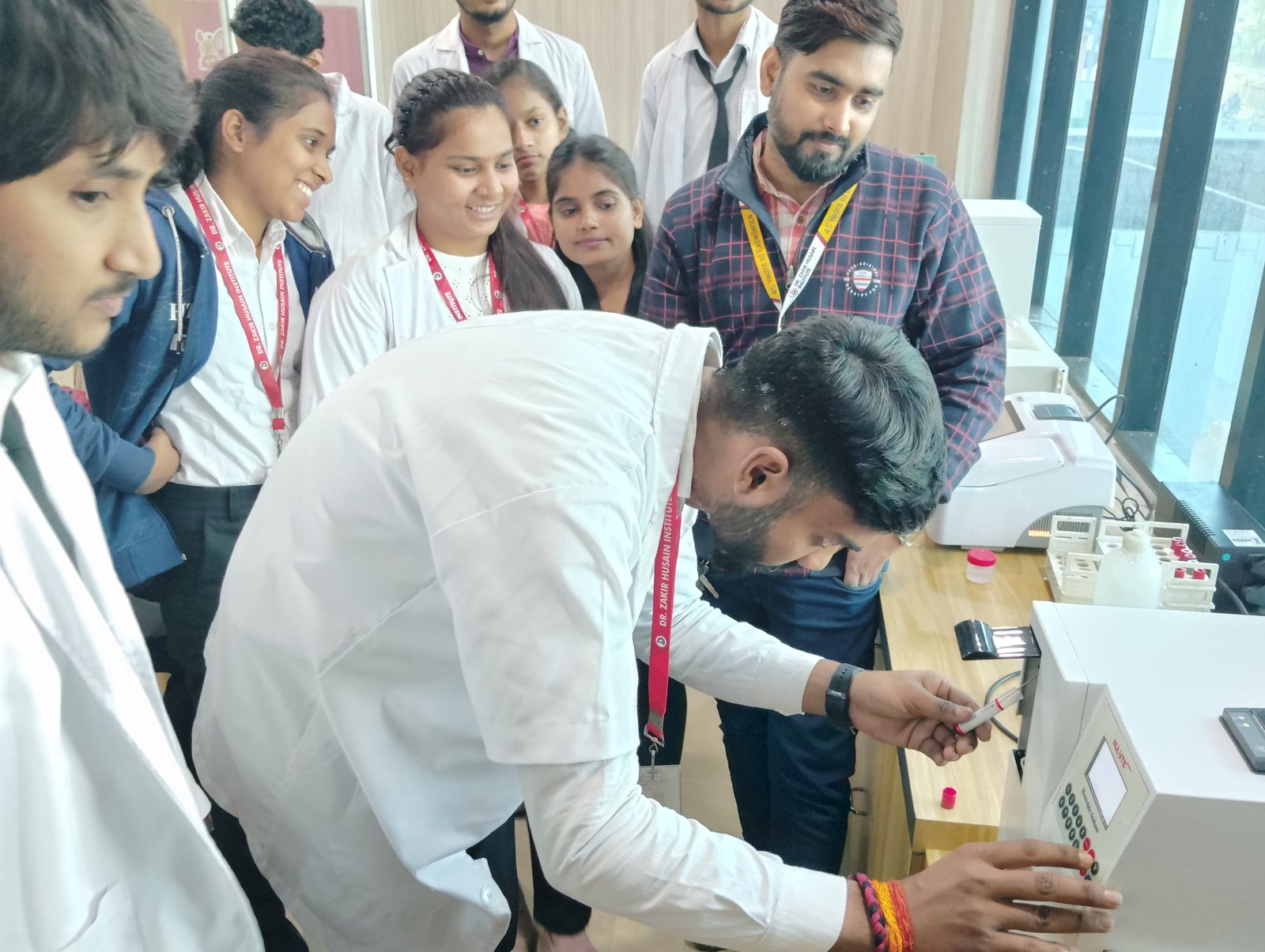 Student using Electrolyte Analyzer